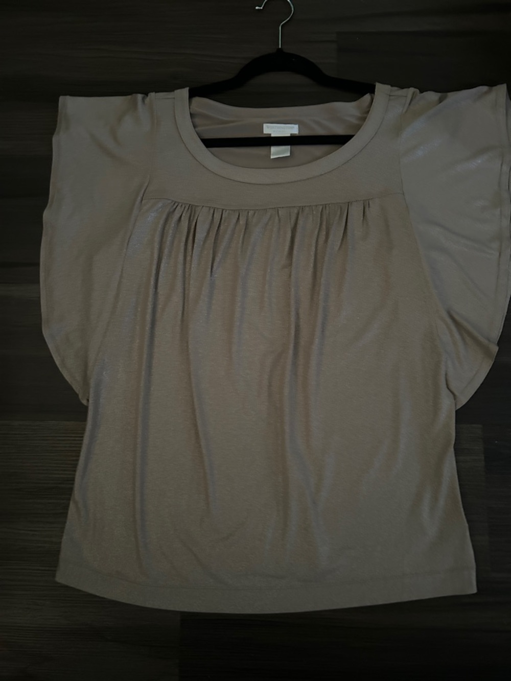 Womens Taupe Flutter Sleeve Top